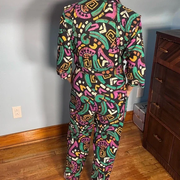 Vintage 80s Geometric Jumpsuit - Picture 2 of 4